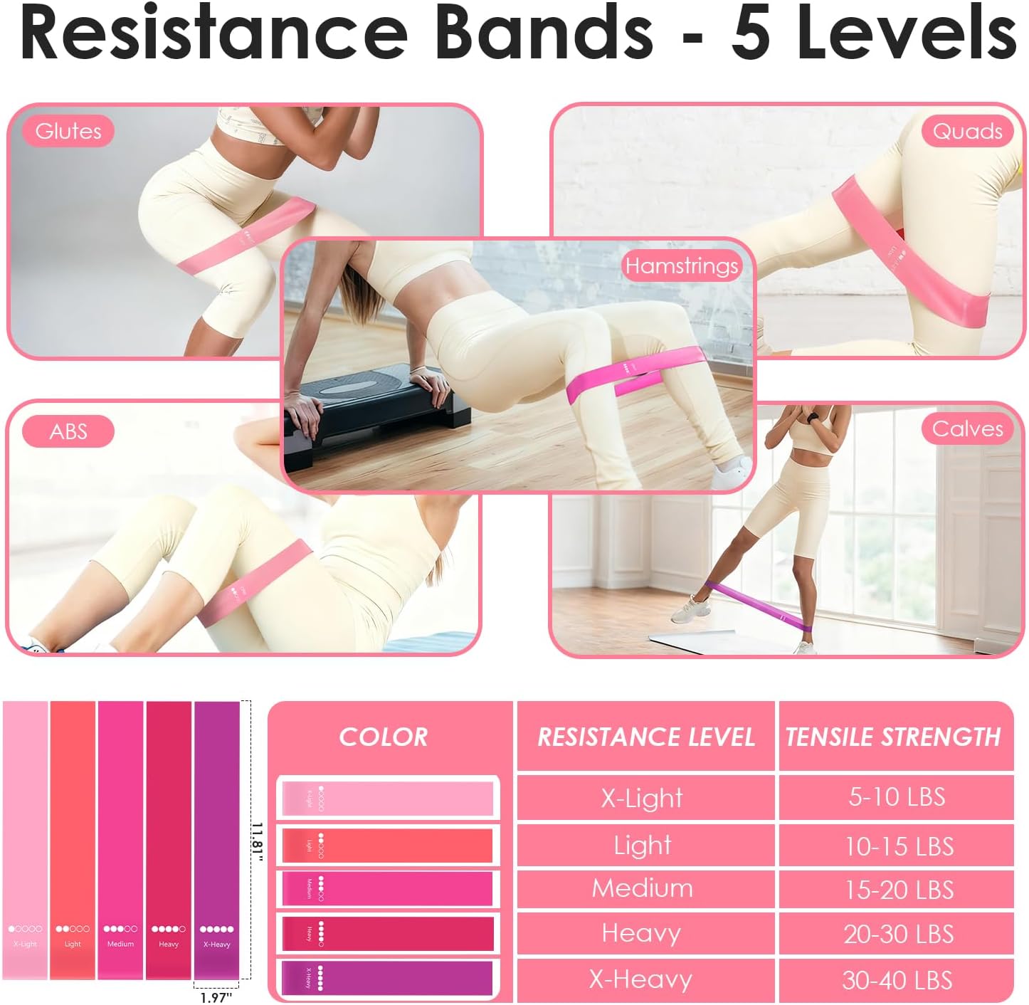 16 PCS Pink Pilates Ring and Ball Set for Women with 15" Magic Circle, Home Pilates Equipment Kit with Adjustable 1LB Ankle Wrist Weight, Resistance Band, Gliding Discs, Pilates Essentials Accessories - Image 5