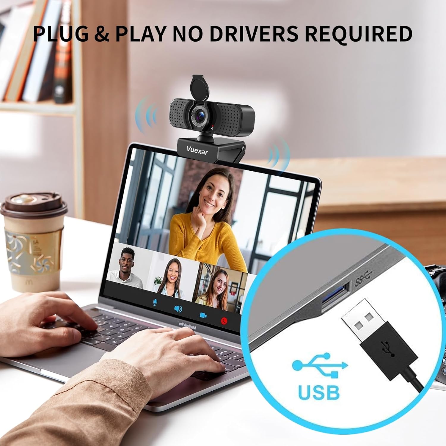 Full HD 1080P Webcam with Microphone, Noise-Canceling, Privacy Cover, Wide-Angle Lens, Auto Light Correction, Plug & Play USB Web Camera for Laptop, Desktop, PC, Mac, Zoom, Skype – Pro Series - Image 8