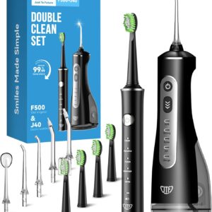 JTF Electric Toothbrush with Water Flosser Combo: 2-in-1 Portable Oral Clean Kit for Effective Yet Gentle Brushing & Flossing, Multiple Modes for Braces & Sensitive Gums Care, Cordless for Home Travel