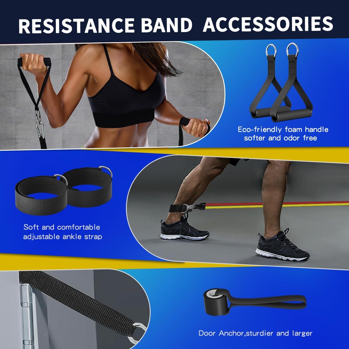 WHATAFIT Resistance Bands Set with Handles - Exercise Bands Home Gym Strength Training Equipment, Includes Door Anchor & Ankle Straps for Full Body Workout Bands, Physical Therapy - Image 4
