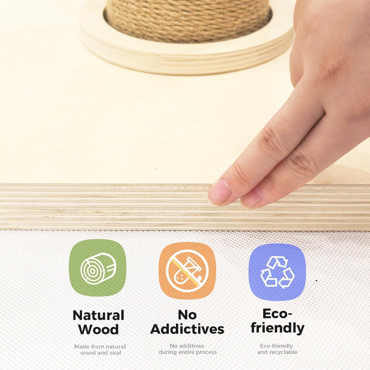 TINYBEAST Wooden Cat Scratching Post, Sturdy 35'' Tall Natural Sisal Cat Scratcher with Thick Solid Wood Base for Adult Cats Indoor, Jumbo Durable Stable Cat Scratcher Tower - Image 3