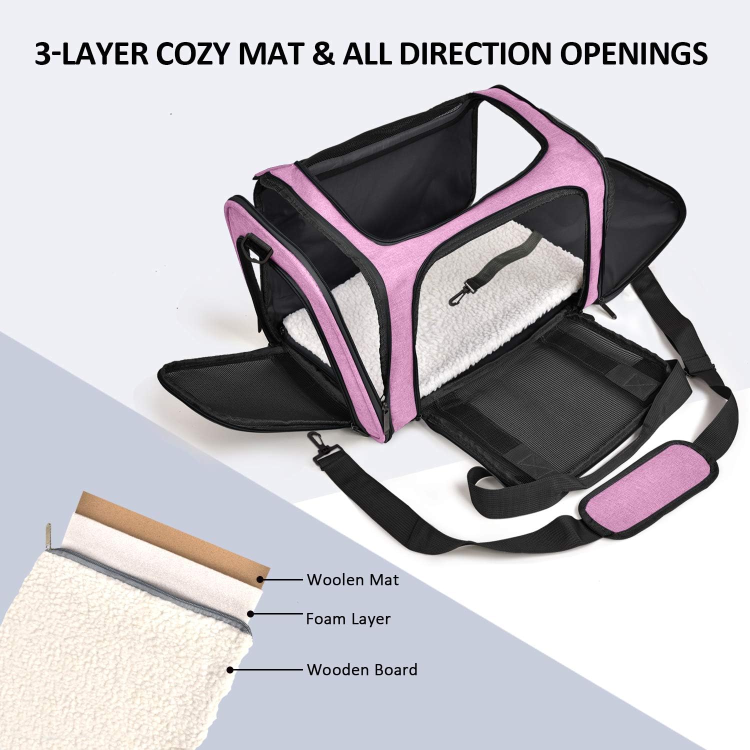 Henkelion Pet Carrier for Small Medium Cats Dogs Puppies up to 15 Lbs, TSA Airline Approved, Soft Sided, Collapsible Travel - Pink - Image 2