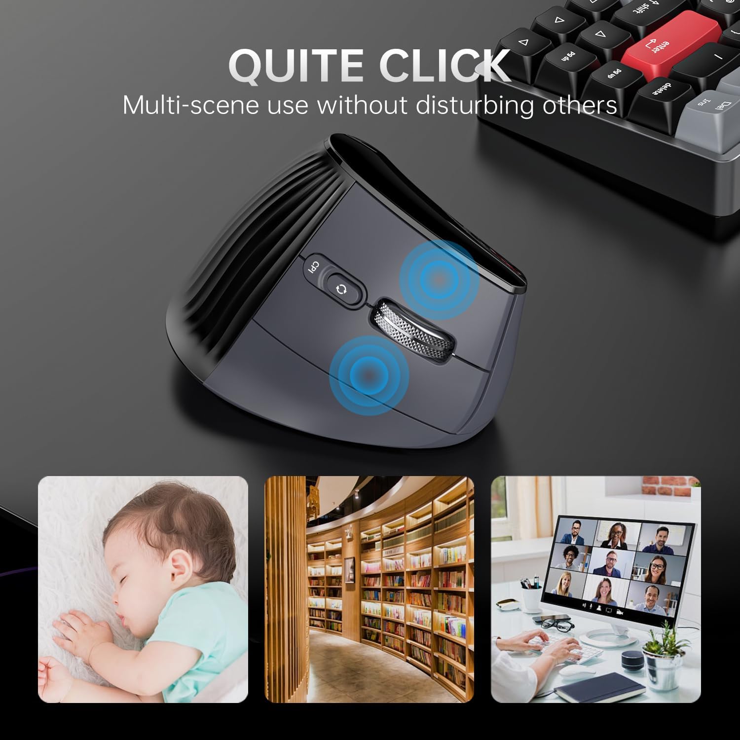 Ergonomic Vertical Mouse Wireless, Bluetooth Ultra-Fast Scrolling 4800 DPI Rechargeable Ergo Mouse, 2.4G Quiet Clicks 6 Buttons RGB Optical Mice, 3 Multi-Device Connectivity for Mac, Laptop - Black - Image 6
