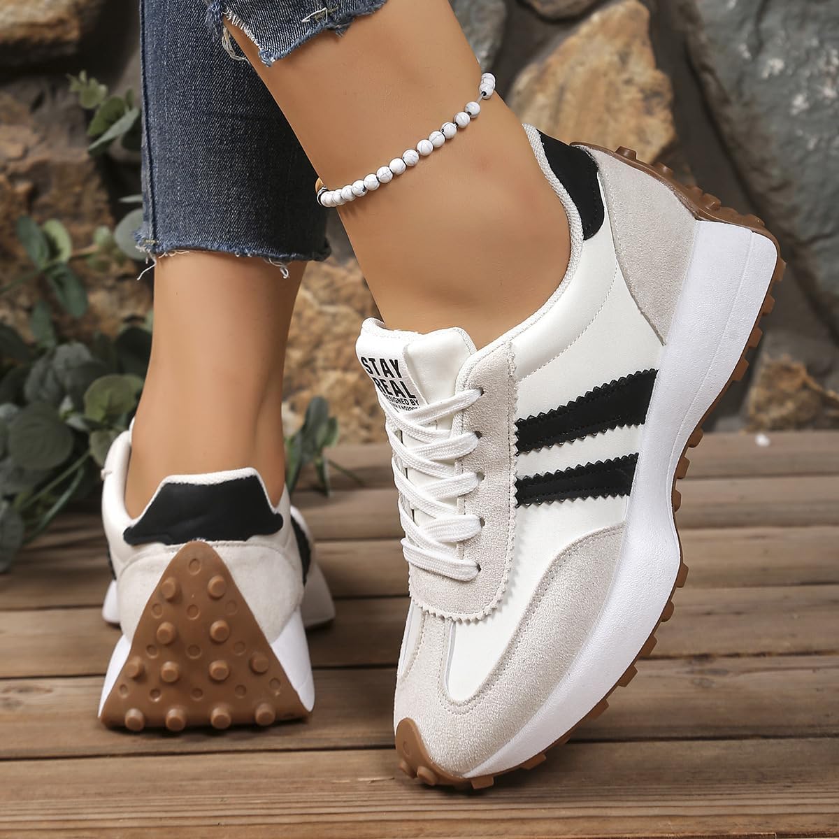 Women's Fashion Thick Sole Sneakers, Breathable Walking Shoes, Comfortable Support, Casual Textile Upper, Rubber Sole, All Seasons - Image 6