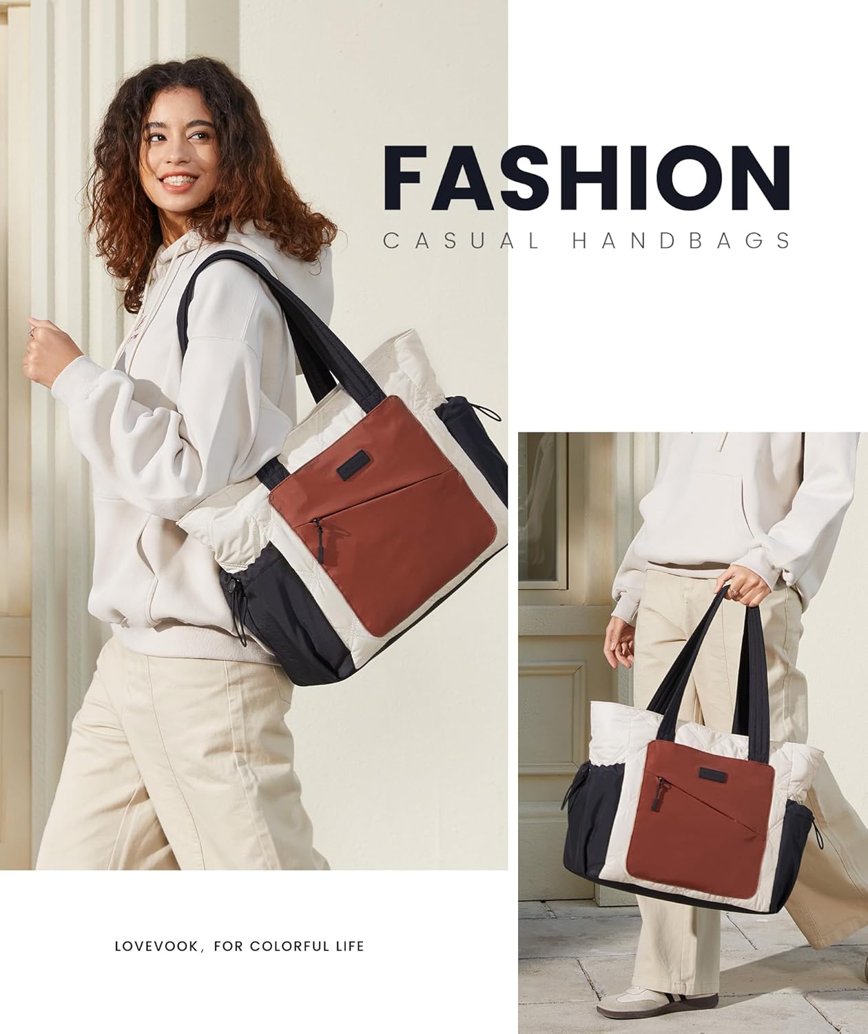 LOVEVOOK Tote Bag for Women, puffer tote bag for Work Travel Nurse, Lightweight quilted Bags with Compartments - Image 2