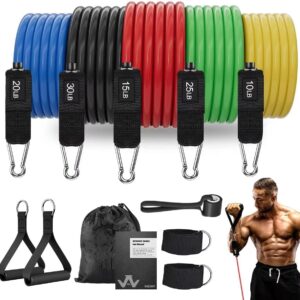 WHATAFIT Resistance Bands Set with Handles – Exercise Bands Home Gym Strength Training Equipment, Includes Door Anchor & Ankle Straps for Full Body Workout Bands, Physical Therapy