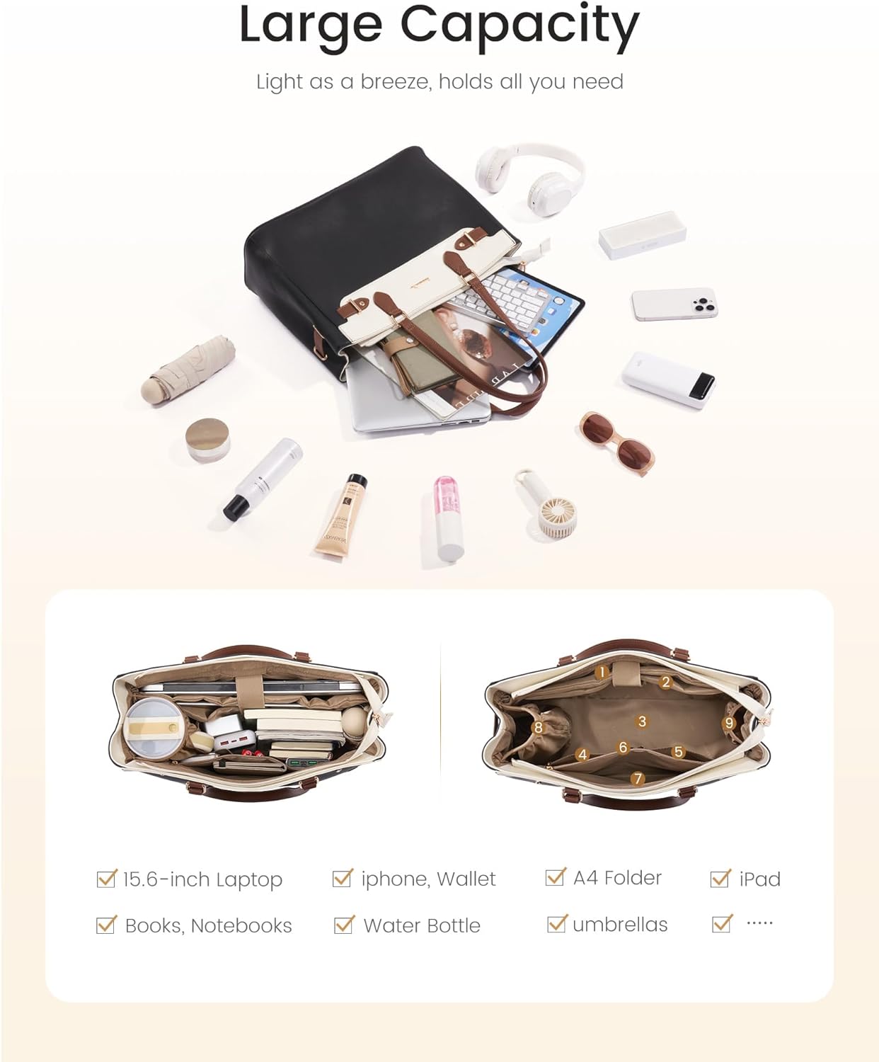 LOVEVOOK Laptop Tote Bag for Women Work, Teacher Tote Bag with Large Cup Holder, Waterproof Leather Computer Bag - Image 5