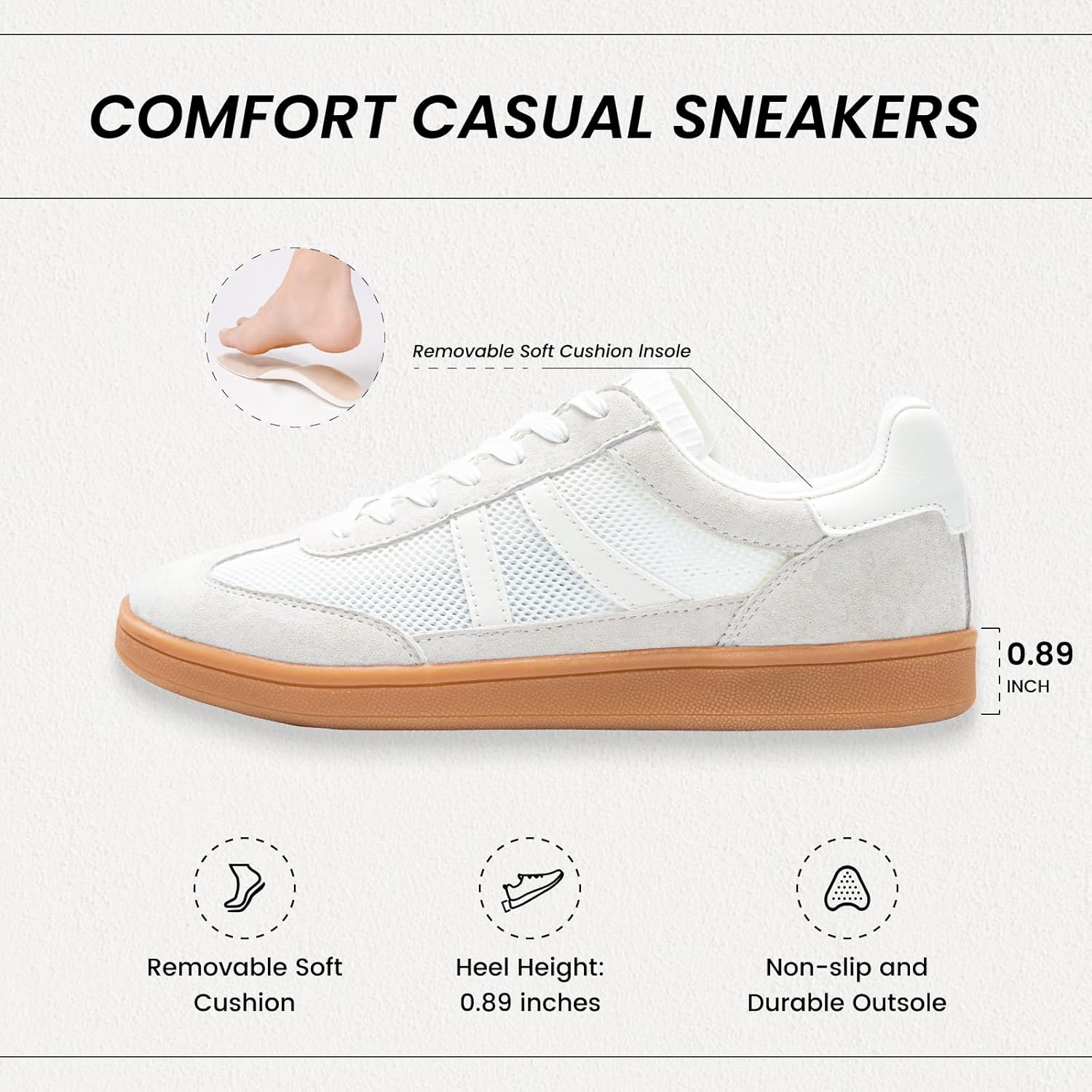 Rosella Carlie Womens Sneakers - Women's Fashion Sneakers with Removable Insole - Stylish and Lightweight Spring Shoes for Women Casual Non-Slip Lace-Up Walking Footwear - Image 3