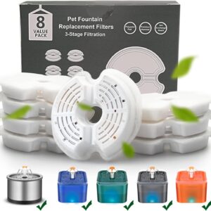 Cat Fountain Filter – Multiple Filtration Replacement Filter, 8 or 12 Packs of Cotton Activated Carbon Cat Fountain Filters