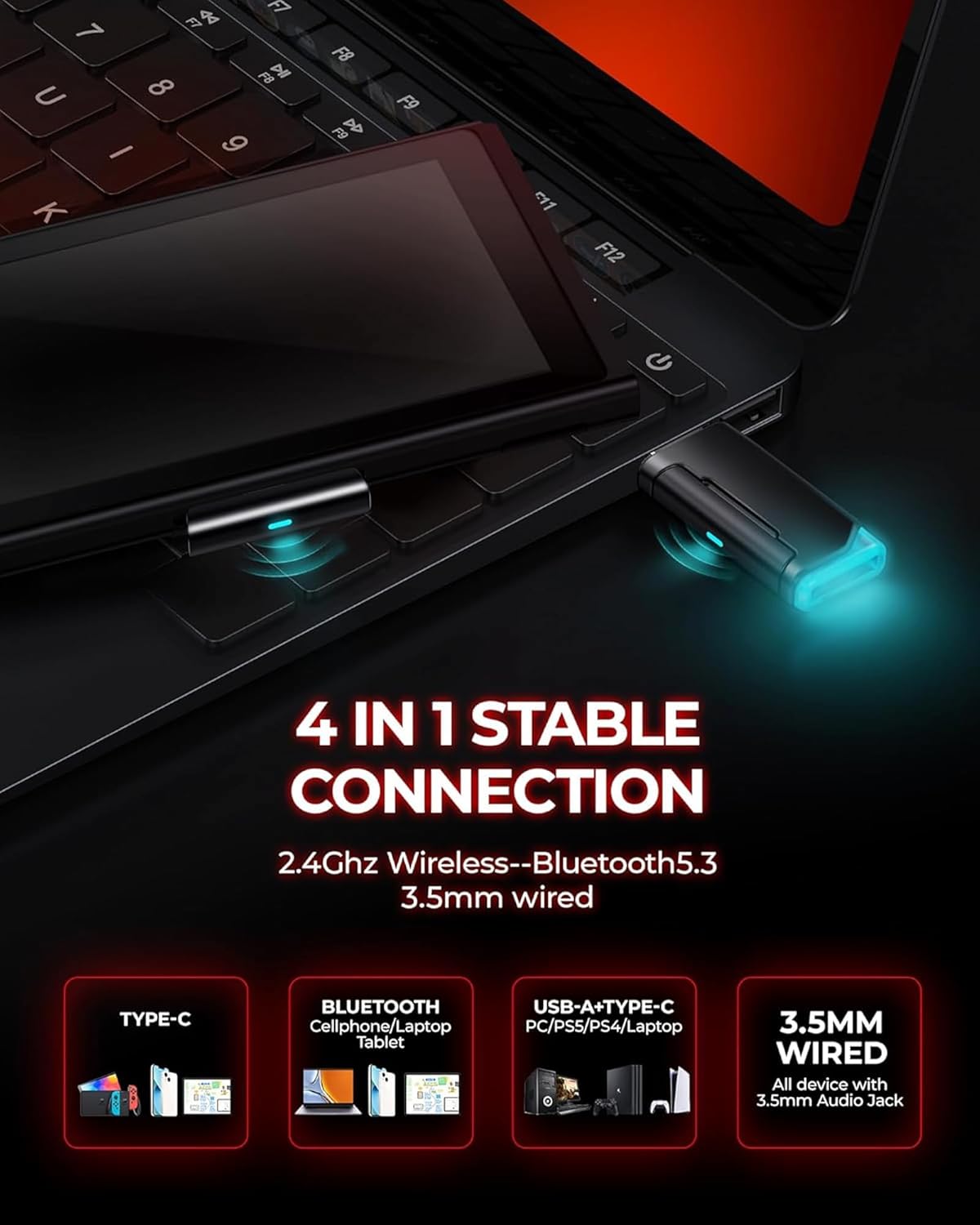 Wireless Gaming Headset, 7.1 Surround Sound, 2.4Ghz USB Gaming Headphones Bluetooth 5.4, 100-Hr Noise Canceling Mic RGB Light, Wireless Headset for PC PS5 PS4 Mac Switch, ONLY Wired Mode Suit for Xbox - Image 7