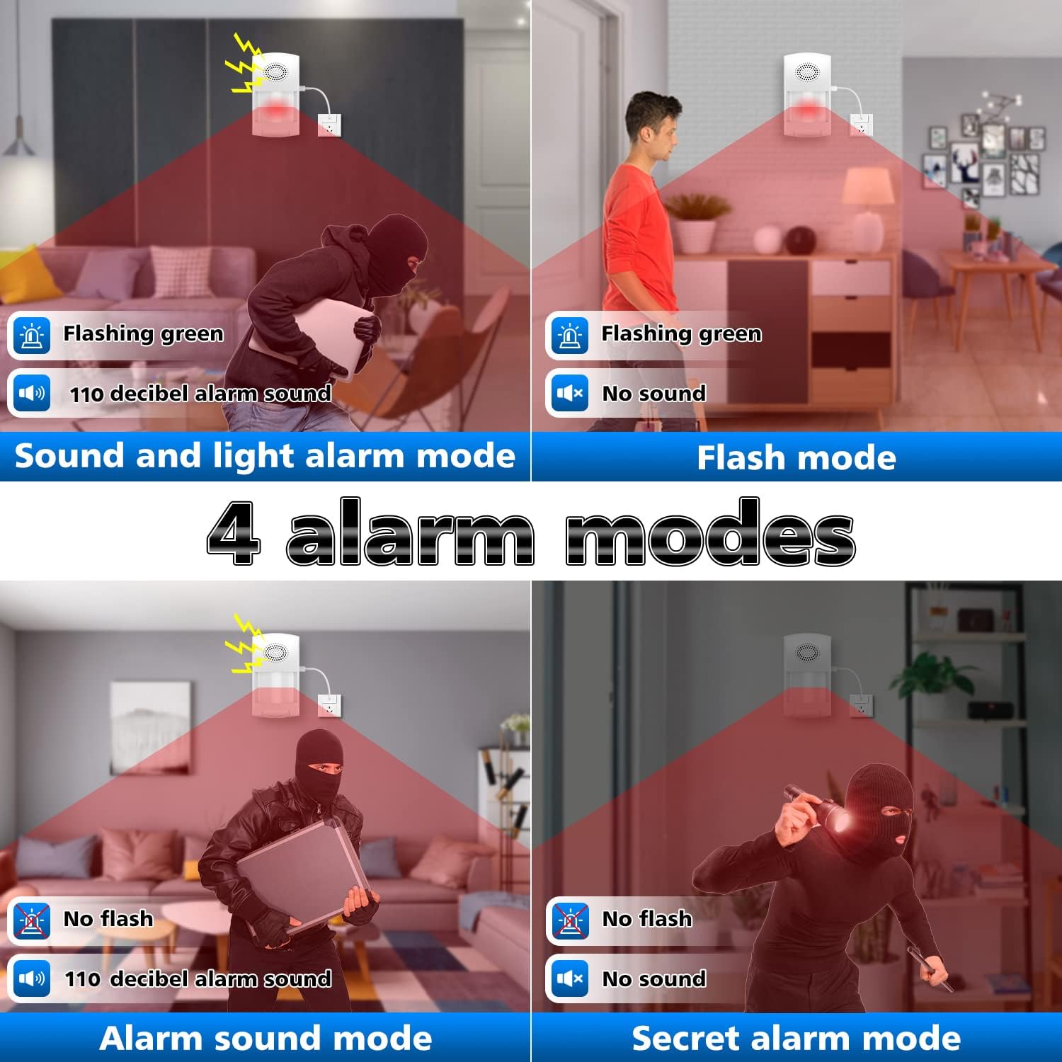 WiFi Motion Sensor Alarm: Smart PIR Motion Detector Alert with 110dB Siren & App Alerts, Tuya App for Remote Arm/Disarm, 4 Alarm Modes Home Security System Compatible with Alexa/Google Assistant - Image 2