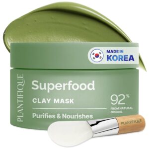 PLANTIFIQUE Korean Skincare Clay Mask – Hydrating Mud Mask with Avocado & Superfoods, Dermatologist-Tested for Face & Body – Vegan, 3.4 Oz/100ml