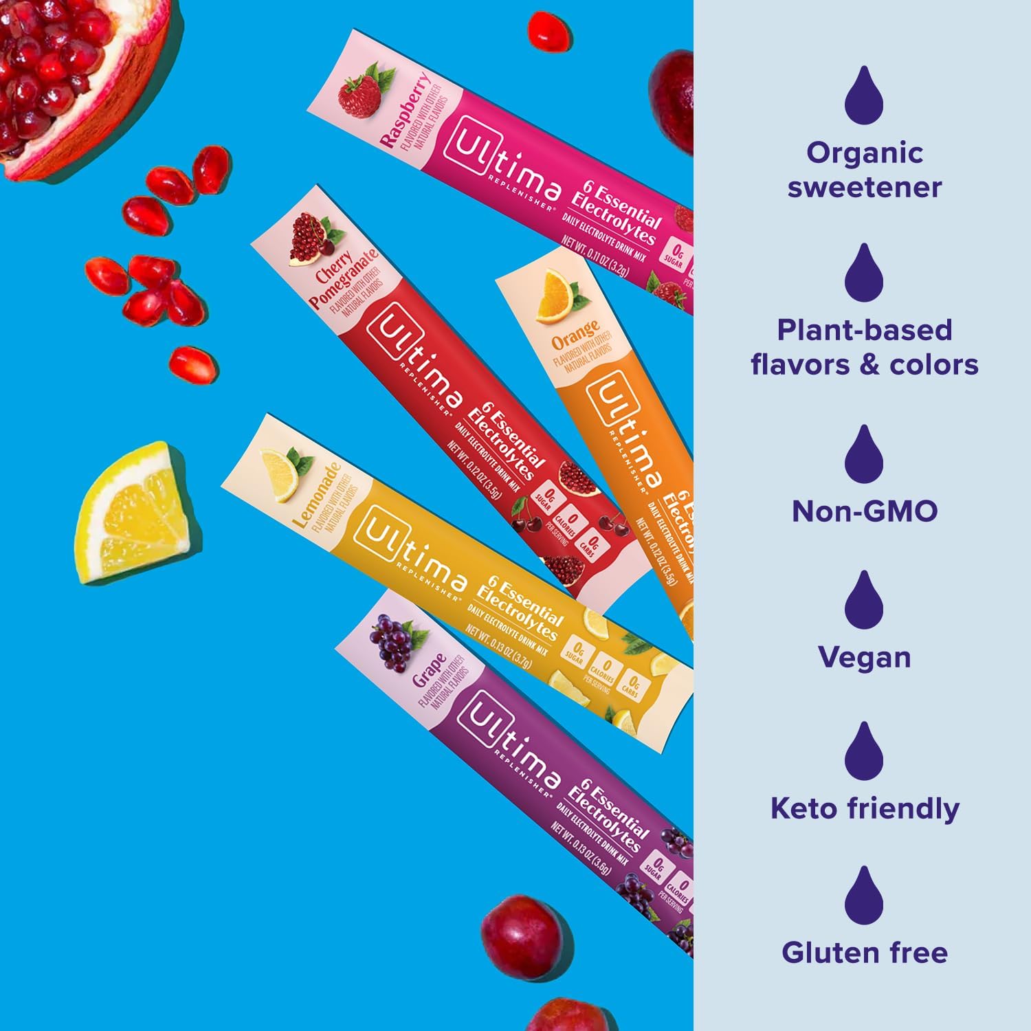 Ultima Replenisher Daily Electrolyte Powder – Original Variety Pack, 20 Stickpacks – Zero Sugar Hydration Packets with 6 Electrolytes and Minerals – Sugar Free, Plant Based & Keto Friendly Drink Mix - Image 4