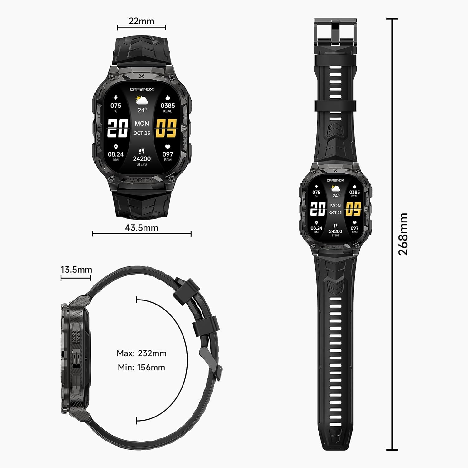 CARBINOX Vortex Smartwatch (Answer/Make Calls), Military-Grade Rugged Fitness Tracker, IP69K Waterproof, Sport Design for Active Lifestyles - Image 2