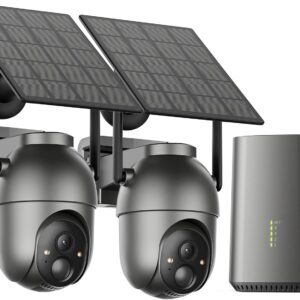 SEHMUA- 4MP Security Cameras Wireless Outdoor Home System, 2-Cam Kit, No Subscription & Solar Powered, Local Storage, 360°PTZ Surveillance, Color Night Vision, 5GHz & 2.4GHz Router Compatible