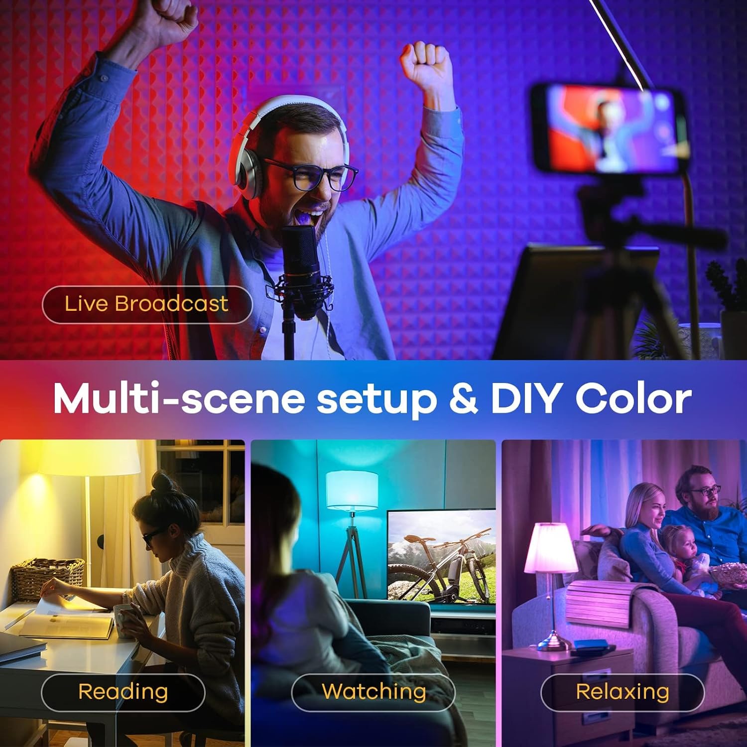 Linkind Matter Smart Light Bulb, WiFi Smart Bulbs, Work with Apple Home, Siri, Alexa, Google, SmartThings, RGBTW Color Changing Bulbs Mood Lighting, Music Sync, A19 E26 60W, 2.4Ghz WiFi 6 Pack - Image 5