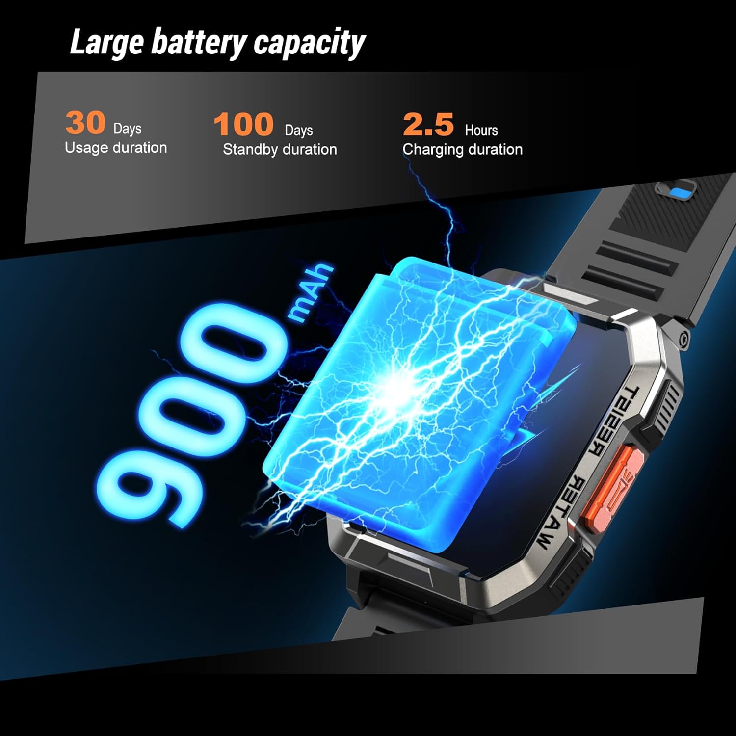 Military Smart Watch for Men (Answer/Make Calls), 2.01'' Smart Watch for Android and iPhone, Fitness Tracker with Flashlight/Compass/100 Days Battery/Heart Rate/Sleep/100+ Sport Modes(2 Straps) - Image 3
