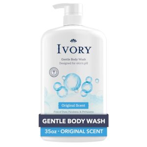 Ivory Body Wash, Designed for the Whole Family, Gentle Formula, Free of Dyes Heavy Perfumes Parabens Phthalates & Silicones, for Sensitive Skin, Designed for Skin’s pH, Original Scent, 35 oz