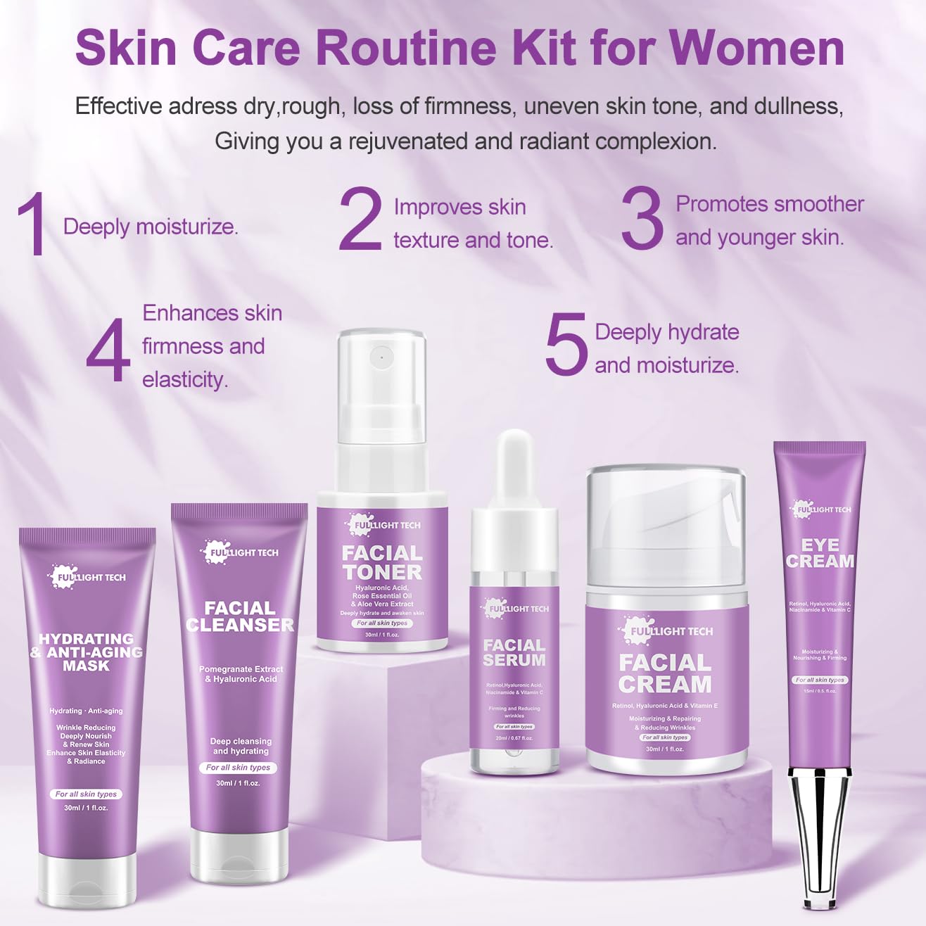 Skin Care Set,6 Pcs Anti-aging Skincare w/Korean Retinol,Hydrate, Moisturize Self Care Facial Skin Care Routine Kit Women Teen Girls Travel Skincare Gift Set,Valentines Birthday Gift for Women Her Mom - Image 5