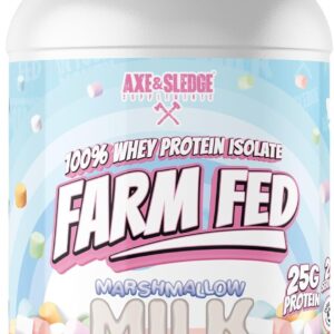 Axe & Sledge Farm Fed 100% Whey Protein Isolate | 25g Protein | Low Carb, Low Sugar, Soy Free, Gluten Free | Protein Powder for Men and Women | Keto | Made in the USA | 28 Servings, Marshmallow Milk