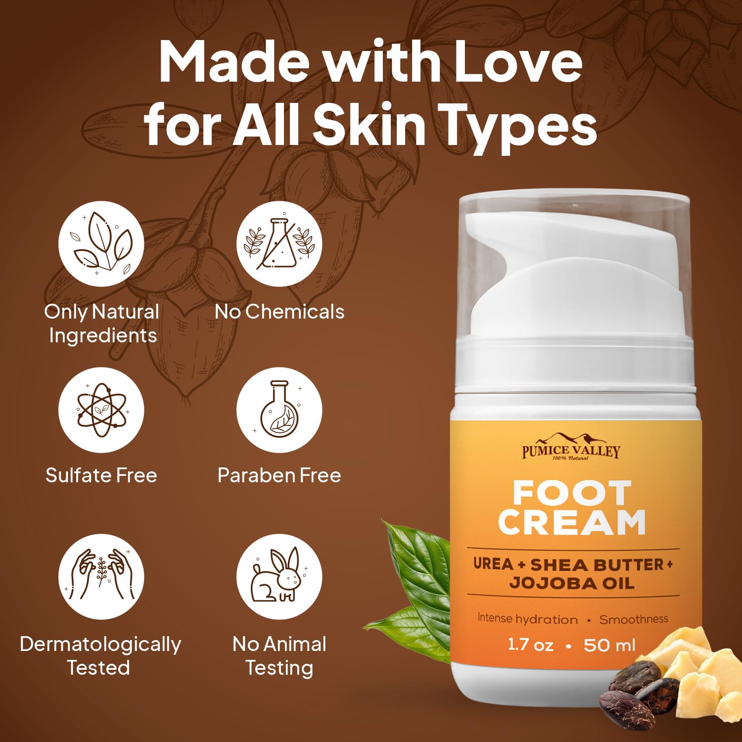 Pumice Valley Urea Foot Cream for Dry Cracked Heels and Feet - Foot Moisturizer & Heel Cream for Calluses and Rough Skin - Shea Butter, Jojoba Oil, Vitamin E - 1.7 oz - Image 3