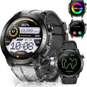Military Smart Watches for Men Built-in GPS(Answer/Make Calls), 1.43″ AMOLED Screen with Compass, Altitude, Barometer, 3ATM Waterproof, Fitness Watch with Health Monitor for Android iOS