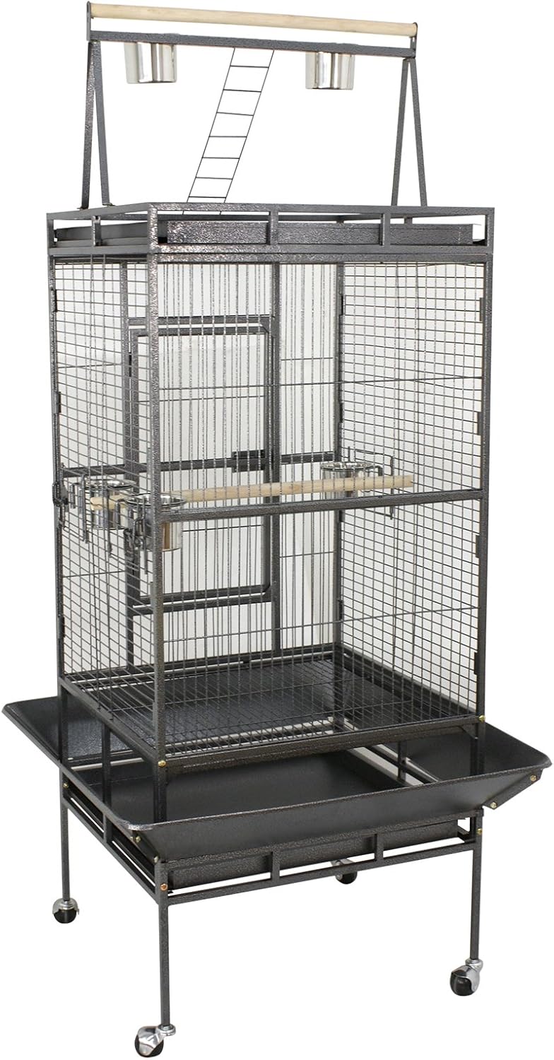SUPER DEAL 68-inch Large Bird Cage with Rolling Stand African Grey Parrot Chinchilla Finch Cage Conure Cockatiel Cockatoo Pet House Wrought Iron Birdcage, Black - Image 7