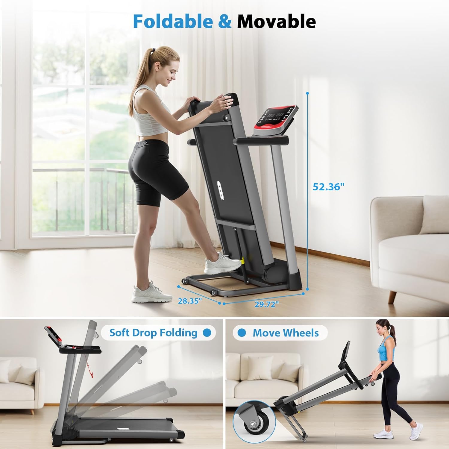 CIIHI Treadmill with Auto Incline - 450 LBS Capacity 15% Auto Incline Treadmill for Home, 0.5-10 MPH Foldable Running Machine with 47.2”x18.1” Belt, APP, Speaker, Speed & Incline Quick Button - Image 7