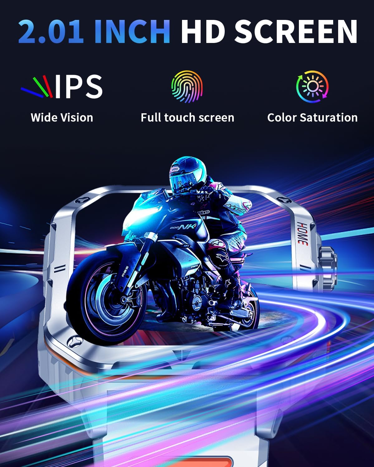 Military Smart Watch for Men, 2.01” Fitness Tracker with 1200mAh Battery Life, Bluetooth Calling, Flashlight, 5ATM Waterproof, Heart Rate & Sleep Tracking, 110+ Sports Modes for Android & iPhone - Image 3
