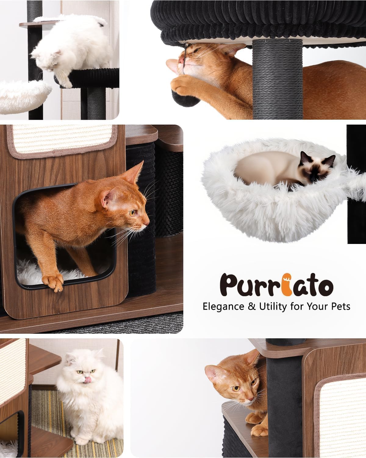 63" Modern Cat Tree Tower for Indoor Cats, Heavy Duty Cat Trees for Large Cat, Adult Maine Coon Cat Tree Tower with Scratching Post, Extra Large Top Perch, Cat Condos (Black) - Image 7