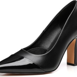 Trary Heels for Women Closed Pointed Toe Chunky Pumps Shoes Women Block High Heels Comfortable Slip-On Dress Office Party Wedding Shoes 3.54″ Heel
