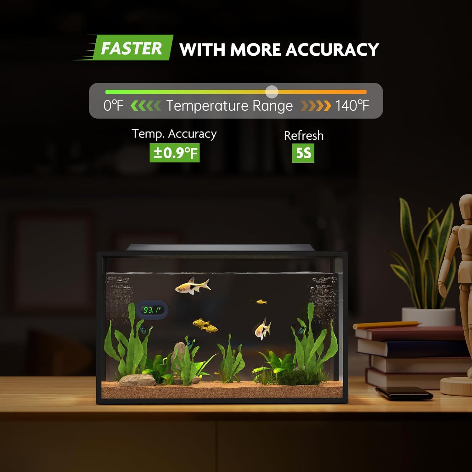 PAIZOO Aquarium Thermometer Digital, LED Display Fish Tank Thermometer Stick On Highly Accurate to ±0.9℉, Wireless Temperature Measurement for Fish, Betta, Aquatic, Replaceable Battery - Image 3