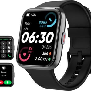 Tensky Smart Watch for Men/Women Android & iPhone, Alexa Built-in, 1.8″ Touch Screen Fitness Tracker with Answer/Make Calls, 3ATM Waterproof Heart Rate/Sleep/SpO2 Monitor, Pedometer, 100+ Sport Modes