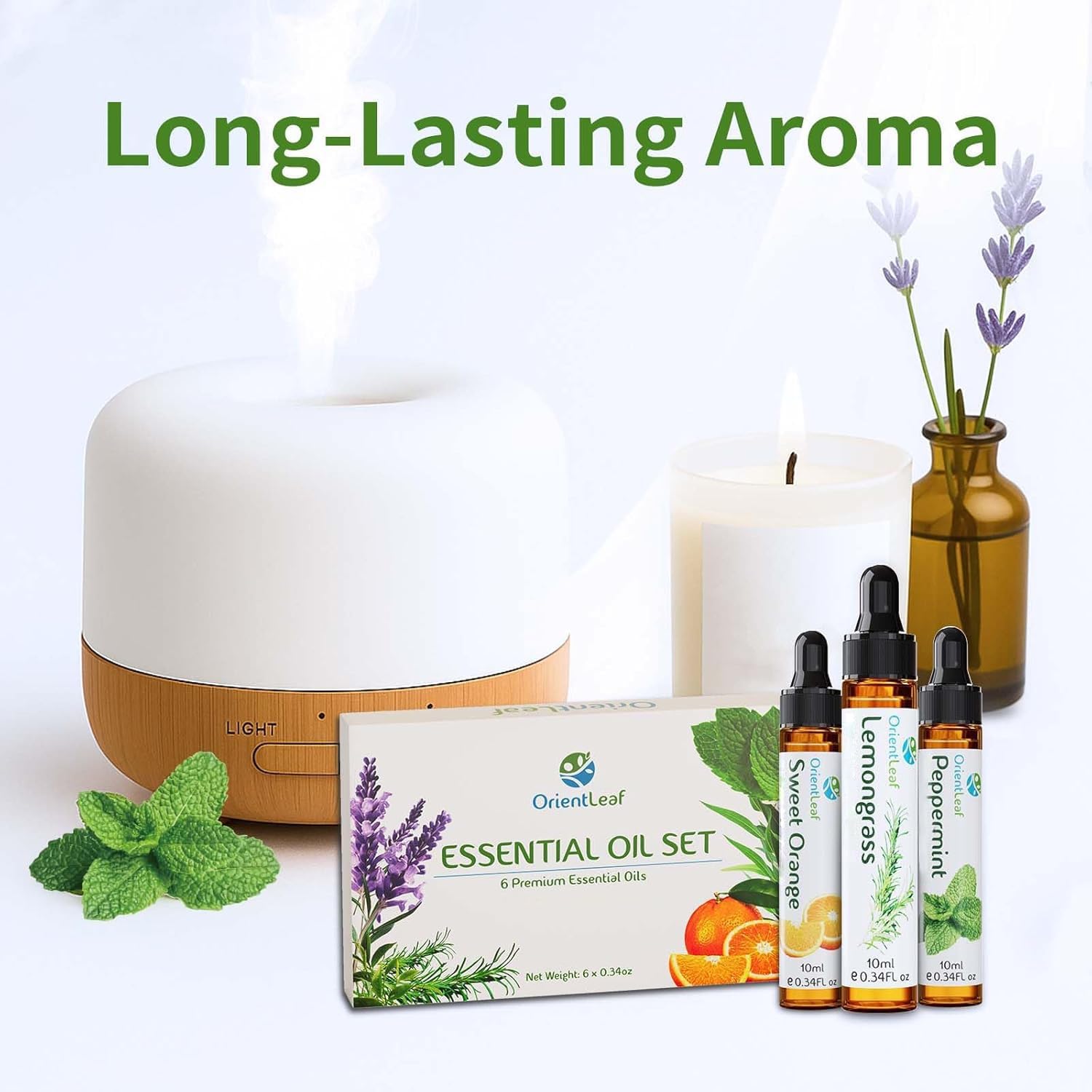 ORIENTLEAF Essential Oils Set for Diffusers, Aromatherapy Essential Oils Gifts for Women and Girls, Lavender, Eucalyptus, Lemongrass, Sweet Orange, Peppermint, Tea Tree (6x10ml) - Image 2
