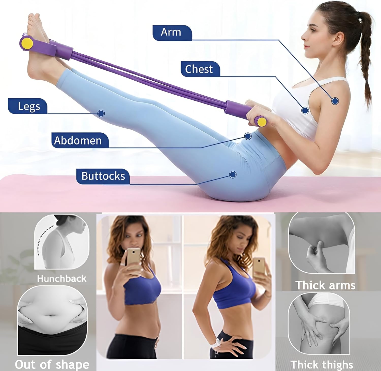 Pedal Resistance Bands with Handles for Women, 6-Tube Durable Pedal Exerciser for Home & Office Workout, Natural Rubber Resistance Band for Full Body Toning, Training Abdomen, Waist, Arms & Legs - Image 4
