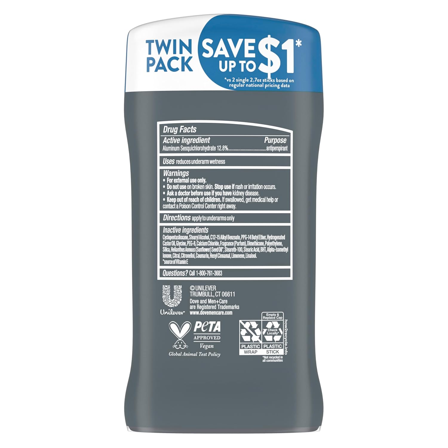 DOVE MEN + CARE Antiperspirant Deodorant Stick Clean Comfort Twin Pack 72-Hour Sweat & Odor Protection Antiperspirant for Men With 1/4 Moisturizing Cream 2.7 oz - Image 2