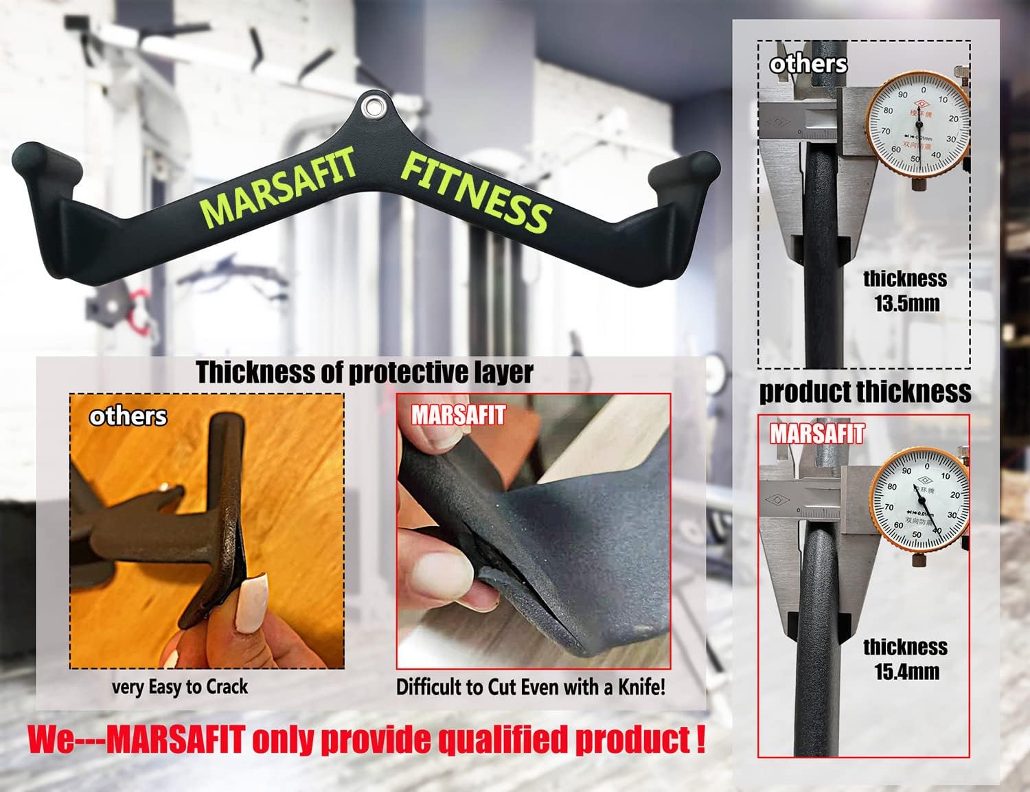 MARSAFIT Home Gym Fitness Rowing T-bar V-bar Pulley Cable Machine Attachment, Bicep Curl Tricep LAT pulldown Bar Back Strength Training Handle Grips LAT Pull Down Bar for Seat Row Workout - Image 3