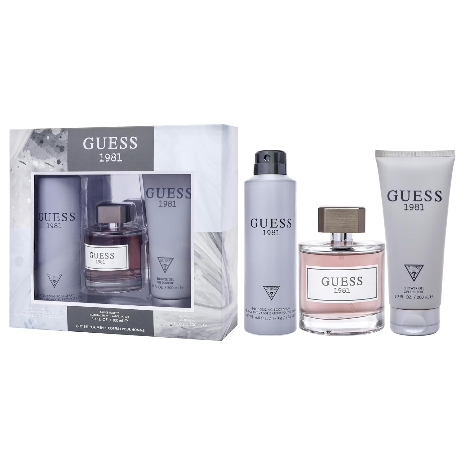 GUESS 1981 Men/Homme Eau de Toilette 3 Piece Gift Set - Cologne Spray 3.4 Fl. Oz., Deodorizing Body Spray 6.0 Oz., & Shower Gel 6.7 Fl. Oz. - Image 4