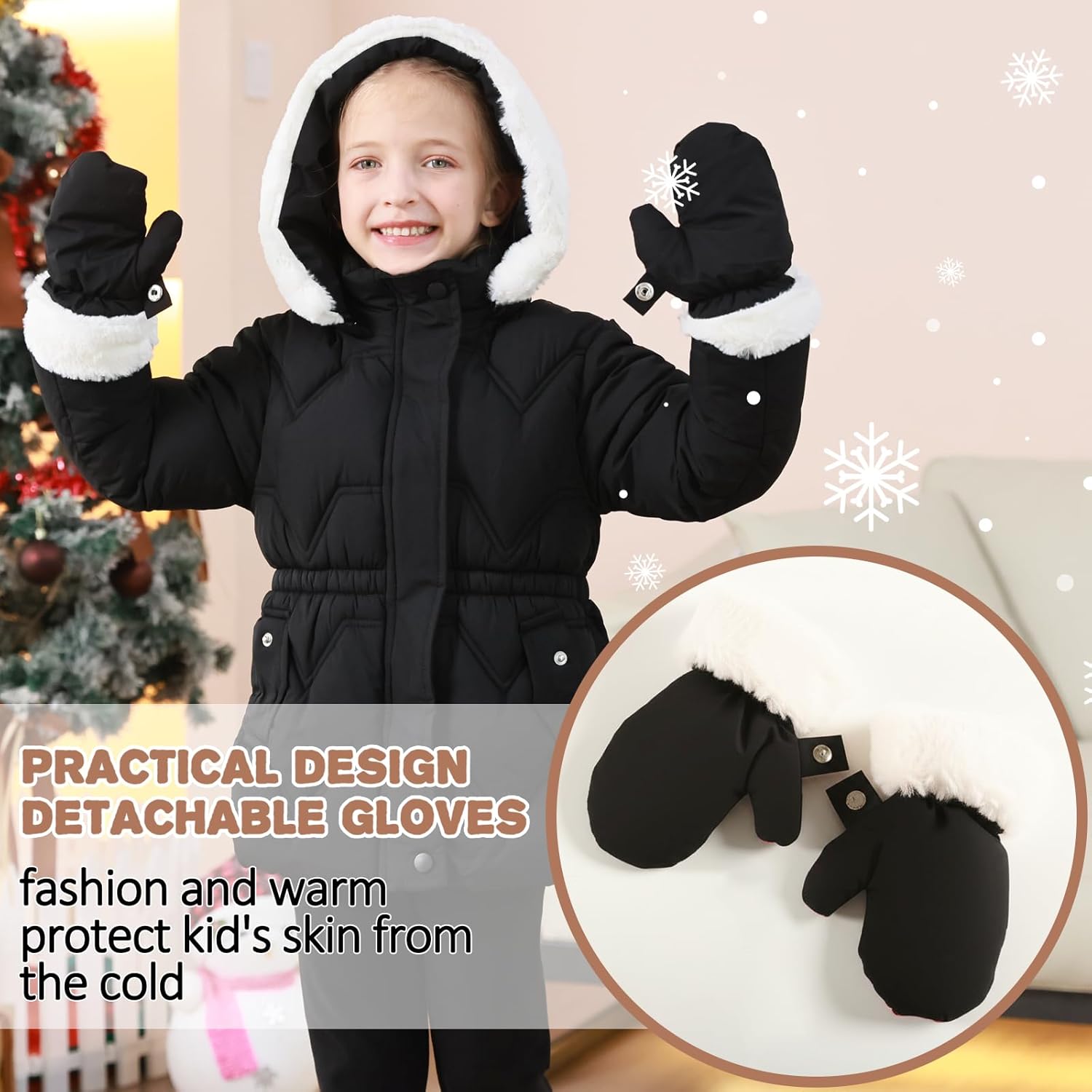 AiWMGL 3T 4T 5T 6T Toddler Girls Winter Coat Jacket Outwear Clothes Warm Overcoat Snowsuit Puffer Parka Fur Lined Hood Kids - Image 3