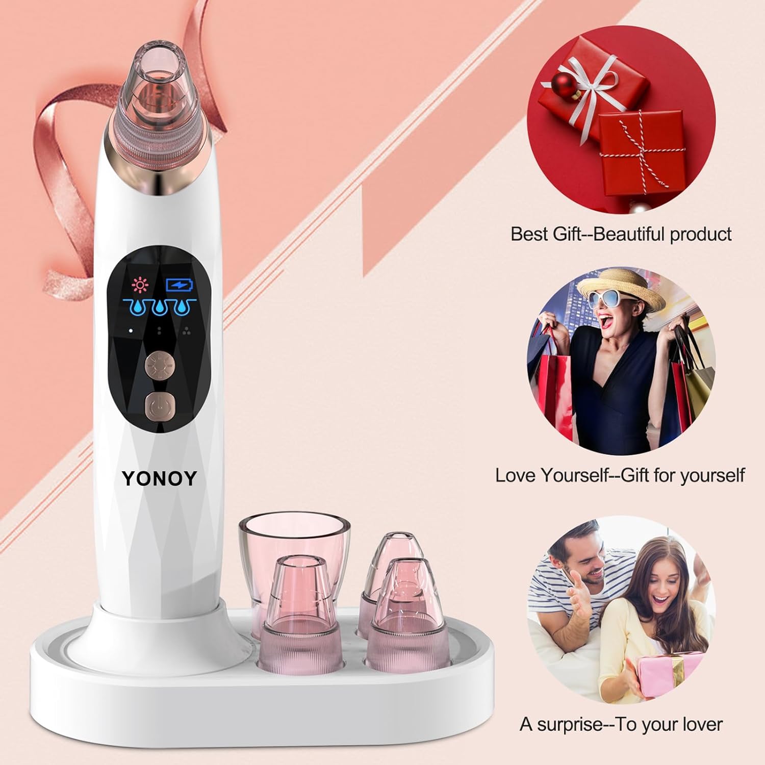 Blackhead Remover Pore Vacuum with Hot Compress-YONOY 2026 Upgraded Electric Face Cleaner Pore Extractor Pimple Extractor Acne White Heads Removal Tool with 5 Suction Head LCD Screen and Base - Image 7