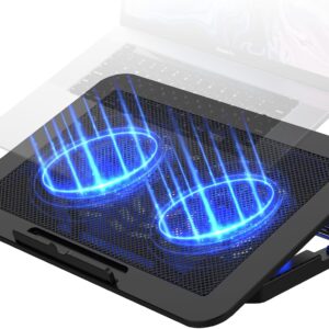 iJoy Laptop Cooling Pad for up to 17″ Laptops | Quiet, Portable, Metal Mesh Surface, Dual 1400 RPM Fans| Adjustable Height Laptop Stand & Dual USB Ports- Gaming Laptop Cooling Pad for Desk or Lap