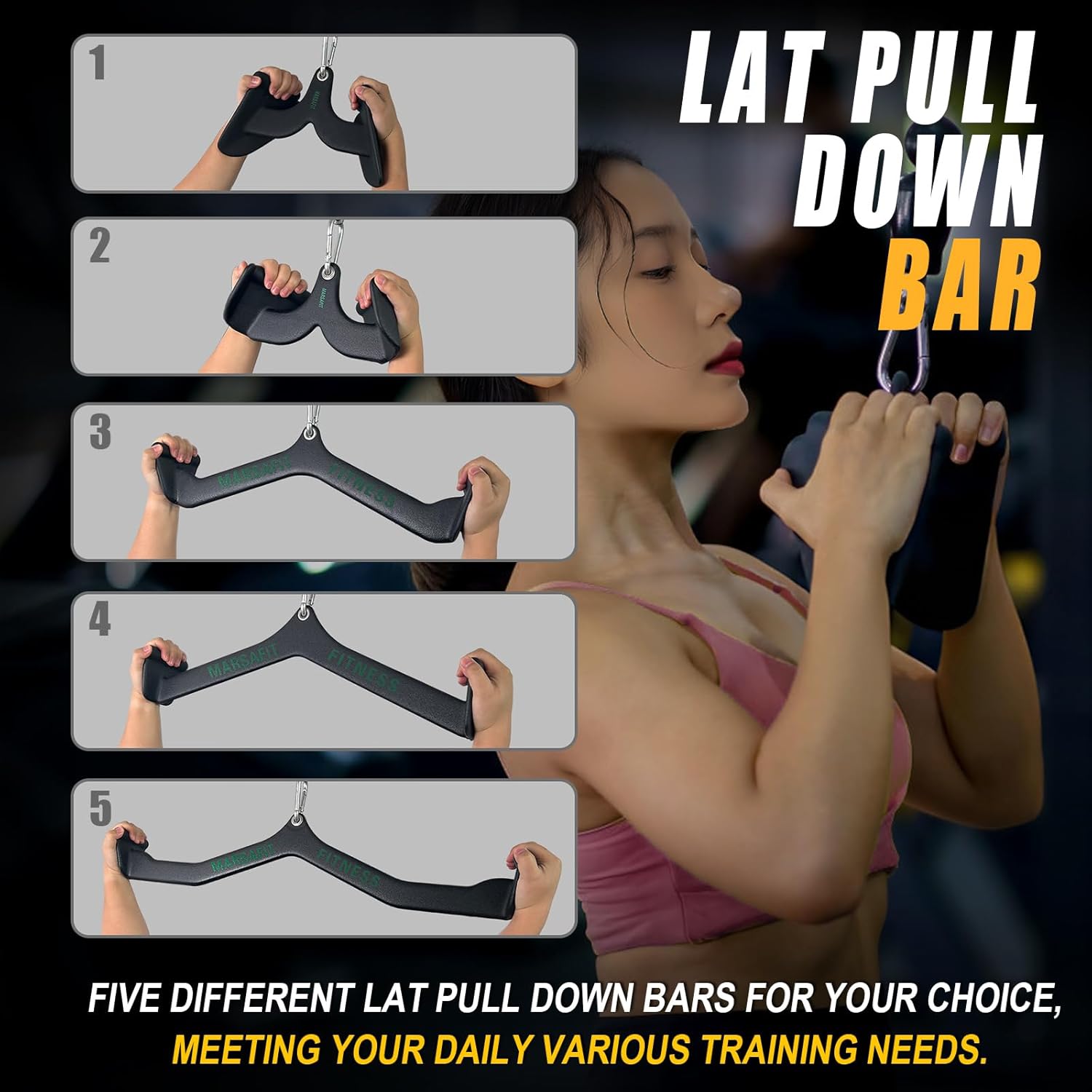 MARSAFIT Home Gym Fitness Rowing T-bar V-bar Pulley Cable Machine Attachment, Bicep Curl Tricep LAT pulldown Bar Back Strength Training Handle Grips LAT Pull Down Bar for Seat Row Workout - Image 4