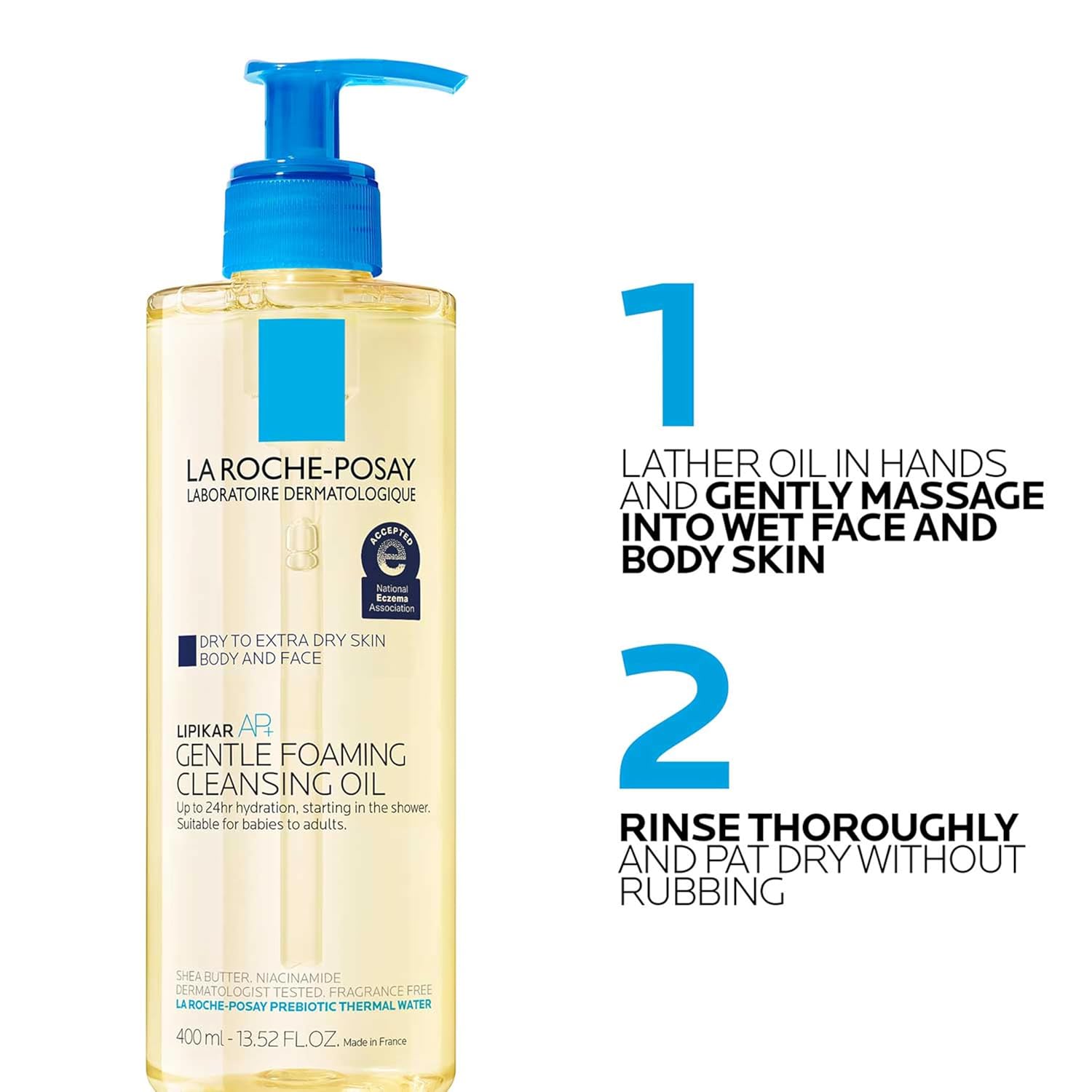 La Roche-Posay Lipikar AP+ Gentle Foaming Cleansing Oil, Gentle Oil Cleanser for Face and Body Formulated with Niacinamide, Long-Lasting 24-hour Hydration, Fragrance-Free & Soap Free - Image 10