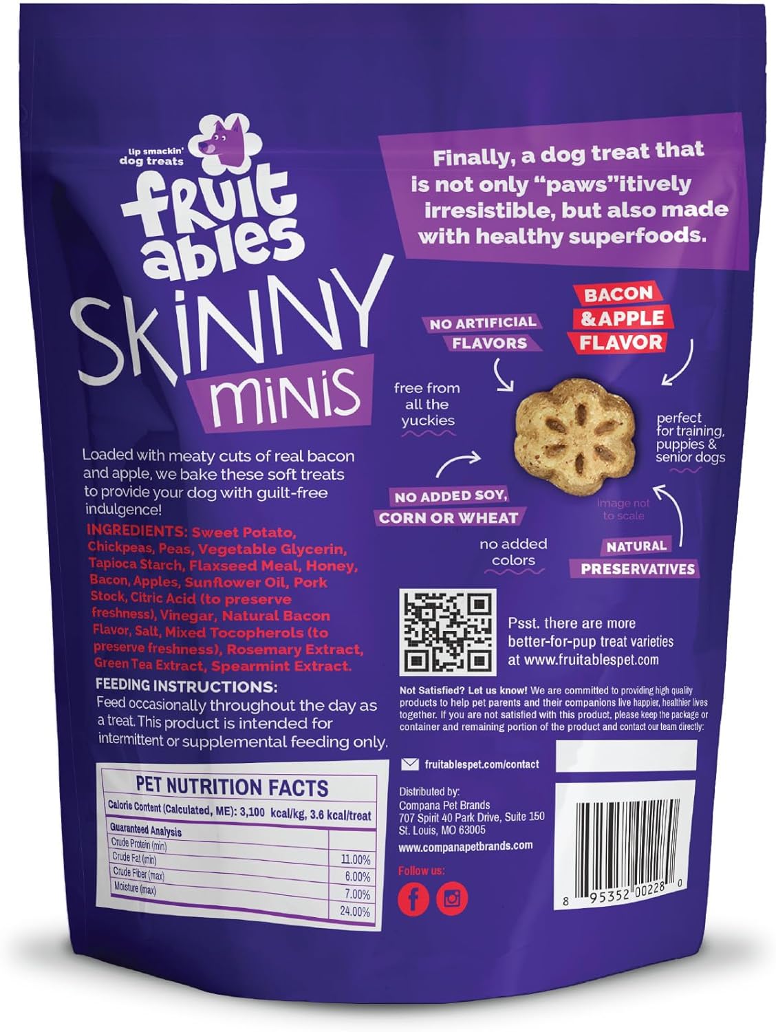 Fruitables Skinny Mini Dog Treats, Healthy Sweet Potato Treat for Dogs, Low Calorie & Delicious, Puppy Training, No Wheat, Corn or Soy, Made in the USA, Bacon and Apple Flavor, 5oz - Image 10