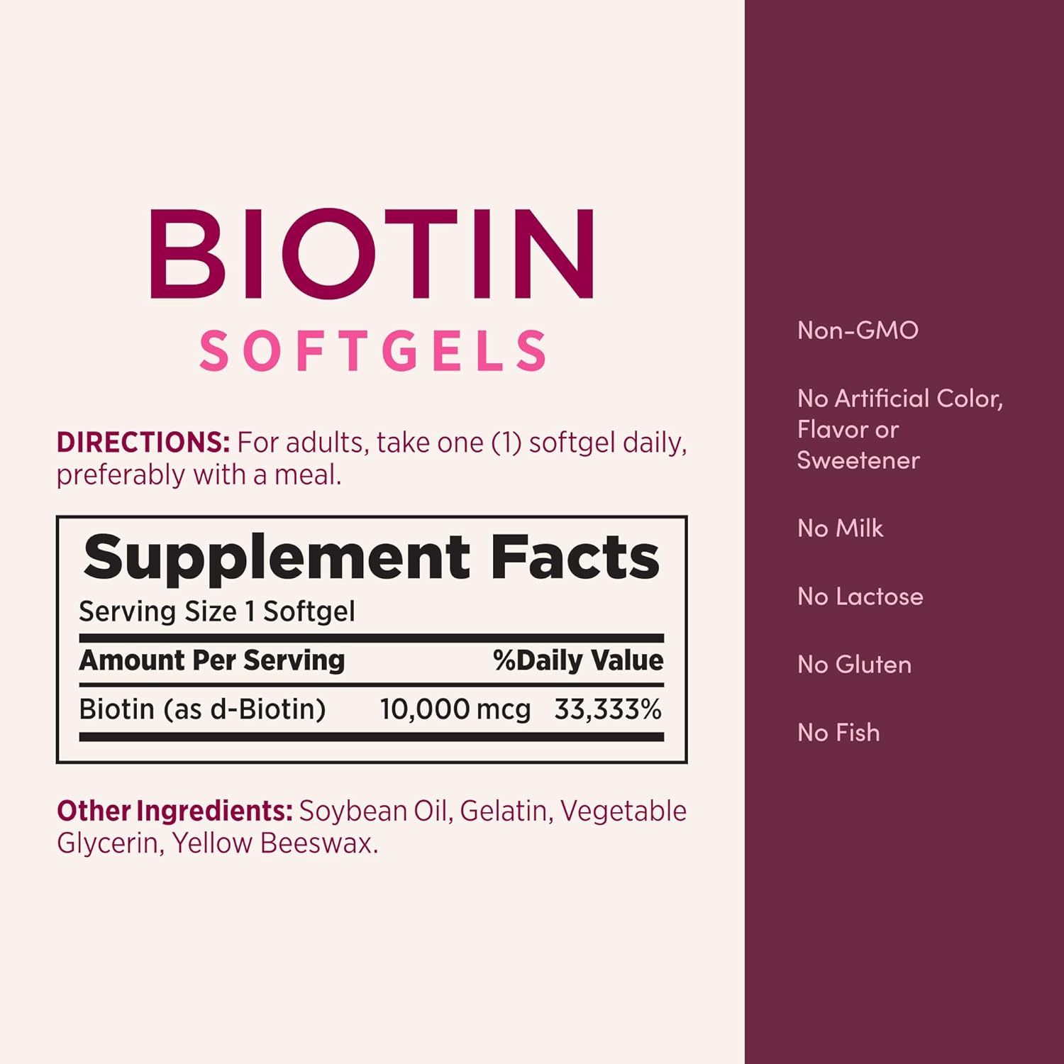 Nature's Bounty Biotin 10000mcg Supplement, Supports Healthy Hair, Skin and Nails, Optimal Solutions Hair Vitamin with Biotin, 90 Rapid Release Liquid Softgels - Image 5