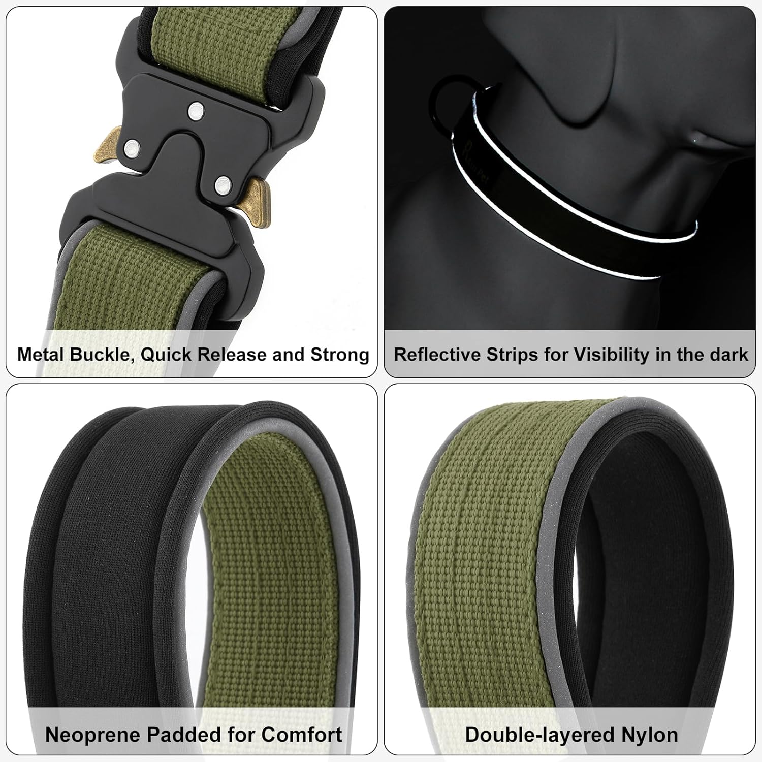 Plutus Pet Tactical Dog Collar, Reflective, Adjustable Heavy Duty Dog Collar, Soft Padded and Comfortable, for Small Medium and Large Dogs (Ranger Green, L) - Image 4