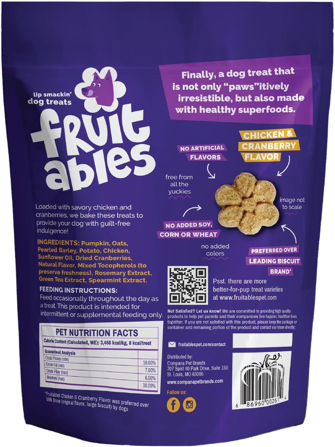 Fruitables Baked Dog Treats, Healthy Pumpkin Treat for Dogs, Low Calorie & Delicious, Made Without Wheat, Corn and Soy, Made in the USA, Allergy Friendly, Chicken and Cranberry Flavor, 20 oz - Image 11