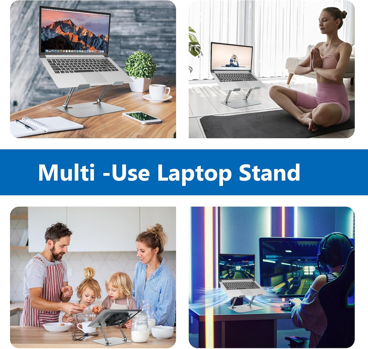 Laptop Cooling Stand with Fan and One Key Switch - Ergonomic Adjustable Height Desk Stand for All 10-16”Laptops & Tablets - Image 6