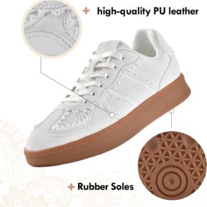 JACKSHIBO Women’s Ribbon Lace-Up Fashion Sneakers Arch Support Gum Sole Tennis Walking Shoes with Memory Foam