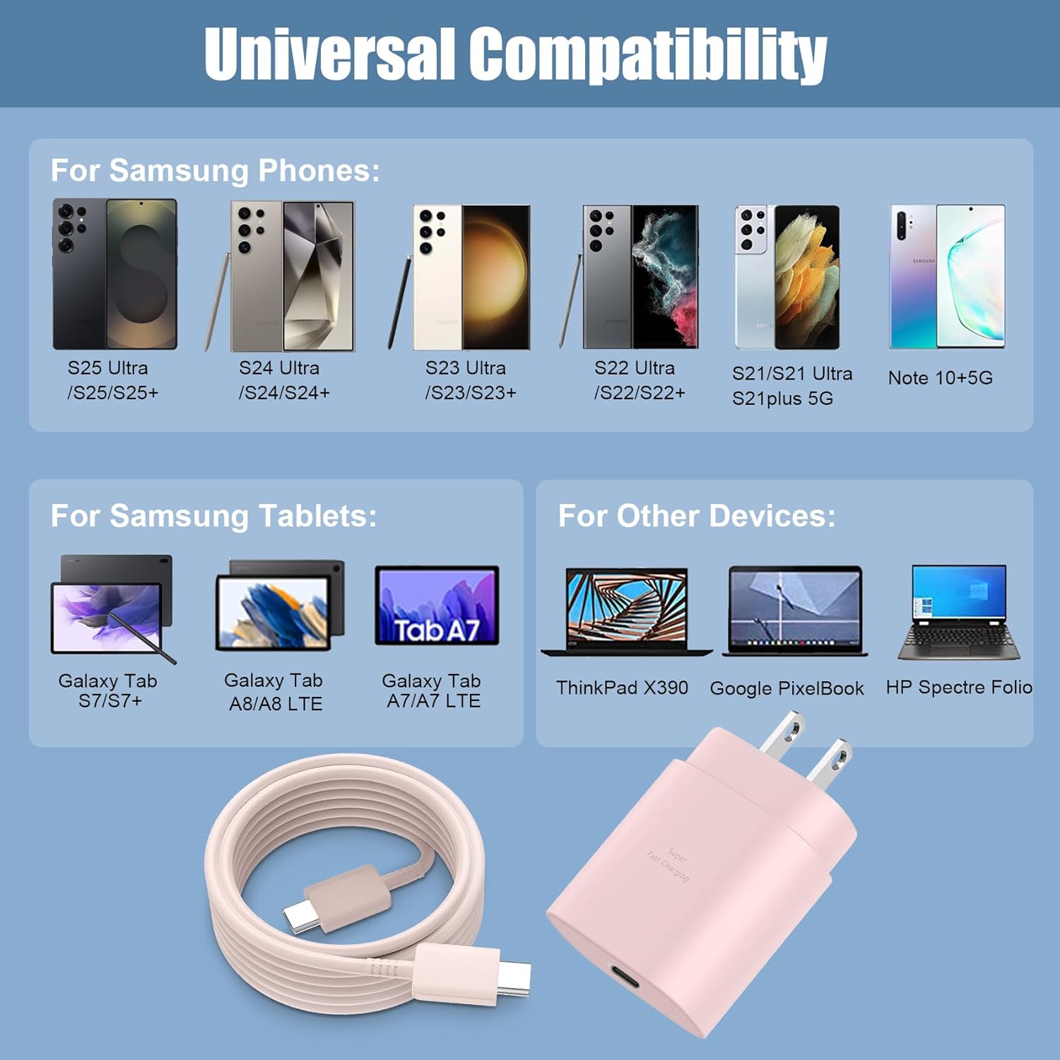 USB C Charger,25W Charger Fast Charging Block Phone Charger Android & Fast Charger Type C 10Ft Cable Cord for Samsung Galaxy S26/S25/S24/S24+/S24 Ultra/S23/S23+/S23Ultra/S22/S22+/S22Ultra/S21/S20,Pink - Image 4